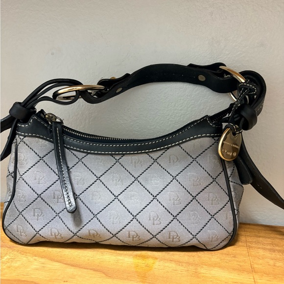 Dooney & Bourke Handbags - Dooney & Bourke Silver Gray Logo Shoulder Bag with Black Trim